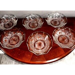 Vintage Jeannette Glass Iris and Herringbone Pattern Desert Dishes - Set of 6